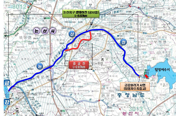 ▲ 금강의 논산 중교천 지도. ⓒ 뉴데일리