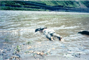 ▲ 두만강 도강중 경비대에 발견되어 사살당한 한 탈북자 ⓒ 자료사진