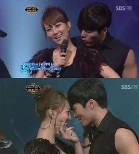 ▲ 장윤정과 이루가 '내 귀의 캔디'를&nbsp;선보이고 있다.&nbsp;ⓒ SBS 방송화면