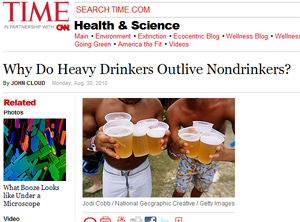 ▲ 술꾼이 술을 전혀 안 마시는 사람들보다 오래 산다는 연구결과가 나왔다. ⓒ 타임지 캡처
