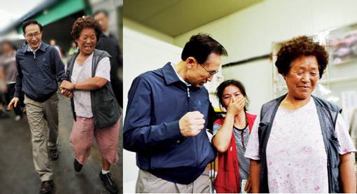 ▲ 지난 2일 구리시장을 방문한 이명박 대통령이 상인들과 대화를 나누고 있다ⓒ청와대 제공