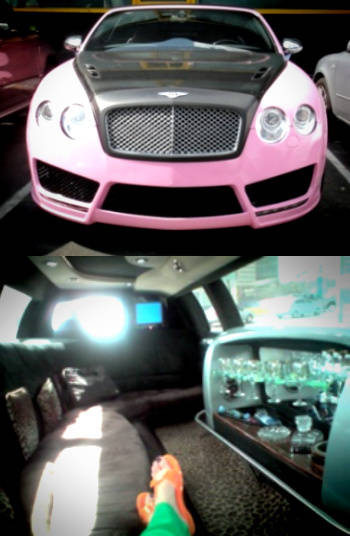 ▲ 김경아씨가 자신의 미니홈피에 공개한 외제차와 여행중 리무진을 이용하는 모습. ⓒ김경아 미니홈피