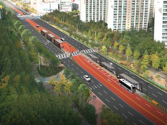 ▲ BRT정류장엔 태양광장치가 설치되고, 일부 냉방시설이 된 폐쇄형공간이 마련된다.ⓒ