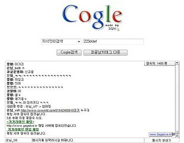 ▲ 개인신상정보 검색 사이트 '코글' 초기화면