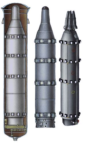▲ 북한의 무수단 미사일은 구소련이 핵잠수함에서 발사했던 우수한 성능의 미사일로 위 그림과 같이 생화학탄두 및 다탄두 핵미사일 발사가 가능하다.