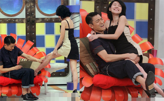 ▲ 방송중 성희롱에 가까운 스킨쉽을 보인 유덕화ⓒ중국 UDN캡처