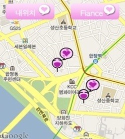 ▲ 실시간으로 상대방의 위치를 확인할 수 있는 '오빠믿지' 어플 ⓒ 어플 화면 캡쳐