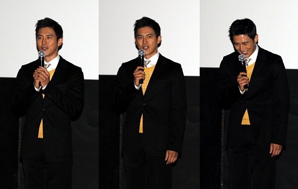 ▲ 3일 서울 코엑스 메가박스에서 열린 영화 '초능력자' 언론시사회 및 기자간담회에 참석한 고수가 취재진에게 인사를 하고 있다.   ⓒ 뉴데일리