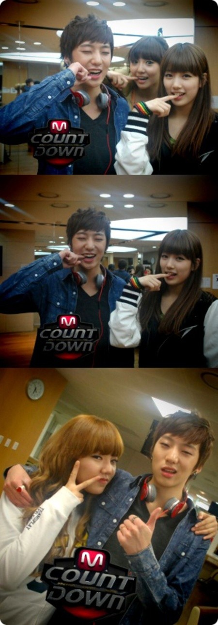 ▲ 강승윤이 미쓰에이와 행복한 사진을 공개한 가운데 같은 TOP11인 이보람과 썩소를 보여 화제가 되고 있다. ⓒ엠넷 엠카운트다운 트위터