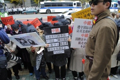8일 중국 대사관 앞에서 기독교사회책임 등 30개 단체가 중국을 비판하는 집회를 가졌다.ⓒ뉴데일리