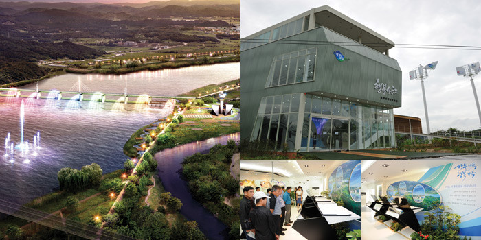 ▲ [좌측] 강천보의 수변공간 완성 후 야경(조감도)