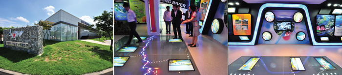 ▲ [좌측]경북 안동의 우안제 고수부지 우안실개천 공사전(上)과 공사후(下)의 모습 [우측] 조형미가 뛰어난 33공구 상주보