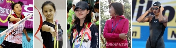 ▲ 사진 좌측부터 한송이, 손연재, 차유람, 이슬아, 정다래 선수.  ⓒ 연합뉴스