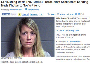 ▲ 아들 친구에게 자신의 10대 시절 누드사진을 보낸 여성이 경찰에 검거됐다.ⓒCBS 캡처