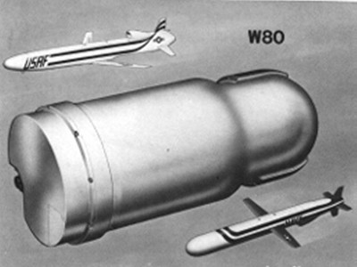 ▲ W80 핵폭탄 개발 당시의 개념도. 토마호크 미사일에 탑재된다. 중앙이 W80의 실제 모습.ⓒ