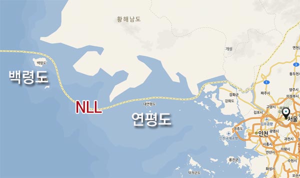 ▲ 북한국이 수십 발의 해안포를 발사한 연평도 일대 모습ⓒ네이버 지도