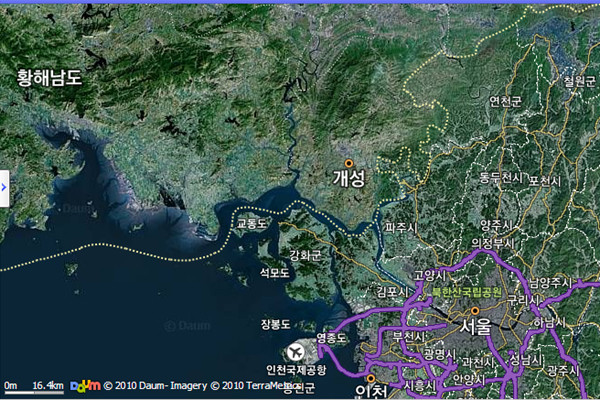 ▲ 다음(DAUM) 지도서비스 캡쳐화면. 지도 상으로 보면 황해도와 경기 북부가 얼마나 가까운 지 알 수 있다.ⓒ