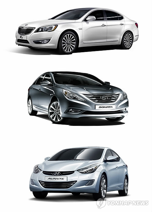 ▲ 올해의 안전한차 1,2,3위를받은 기아K7, 현대 쏘나타, 현대 아반떼(위로부터)