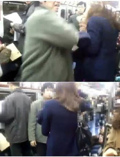 지하철 폭행남, 주먹으로 여성 머리 가격하는 영상이 공개돼 논란을 사고 있다.ⓒ유투브 영상 캡처