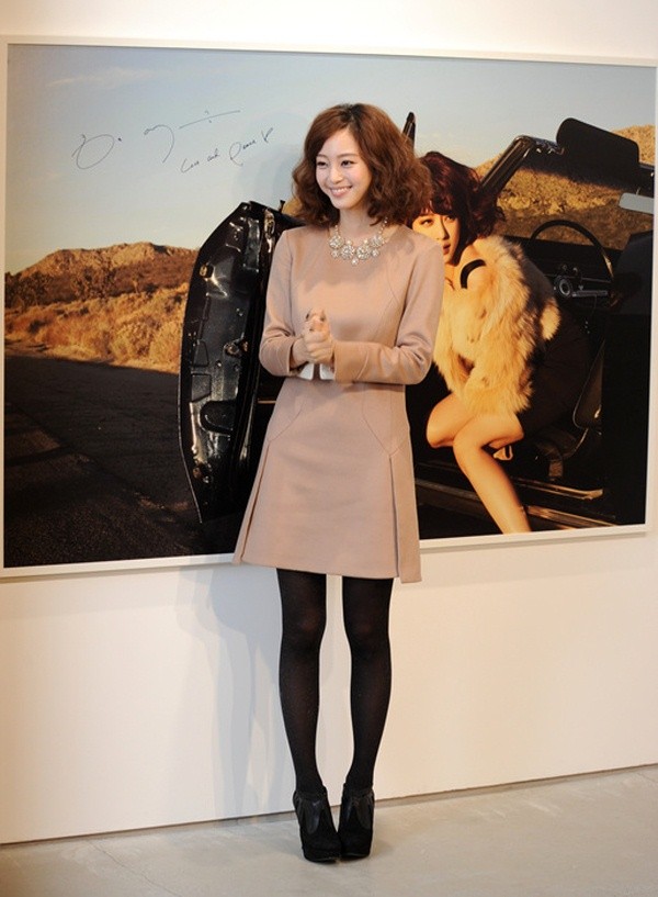 ▲ 17일 서울 청담동 갤러리 페이스에서 열린 '슈퍼스타T' 화보 제작발표회에 참석한 한예슬이 자신의 화보 앞에서 포즈를 취하고 있다.  ⓒ 김상엽 기자