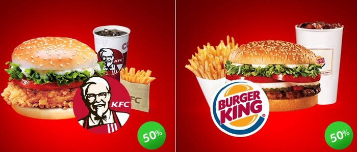 ▲ 21일 겟프라이스는 패스트푸드 버거킹과 KFC 세트메뉴를 각각 파격적인 가격에 판매를 시작해 화제가 되고있다. ⓒ 겟프라이스 홈페이지 캡쳐
