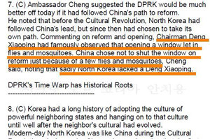 ▲ 위키리크스의 주한 중국대사와 주한 미국대사의 발언 전문.ⓒ시크릿 오브 코리아 캡처