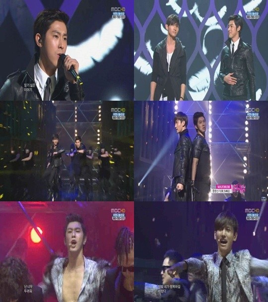 ▲ '쇼! 음악중심'에서 두번째 컴백 무대를 선보이는 동방신기ⓒMBC 화면 캡처