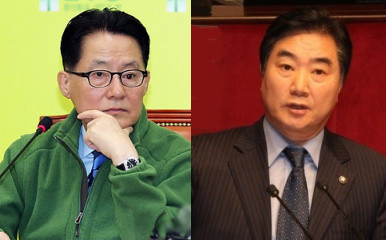 ▲ (왼쪽부터)박지원 원내대표와 이석현 민주당 의원이 13일 안상수 한나라당 대표 차남의 서울대 로스쿨 진학 의혹을 제기, 사실무근으로 밝혀지면서 입장이 곤란하게 됐다.  ⓒ 연합뉴스