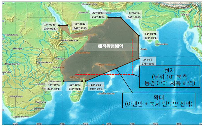 ▲ 확대된 해적위험지역.