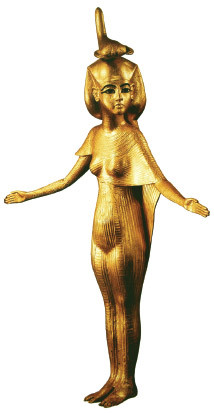 ▲ 셀케트 여신. 투탕카멘의 캐노푸스를 장식하고 있는 여신.(이집트박물관)