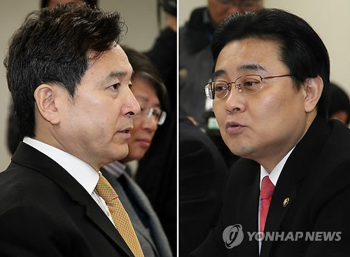 ▲ 한나라당 심재철(왼쪽), 민주당 전병헌 정책위의장이 27일 국회 의원회관에서 2월 임시국회의 민생법안 처리에 대해 당의 요구 사항에 대해 발언하고 있다. ⓒ연합뉴스