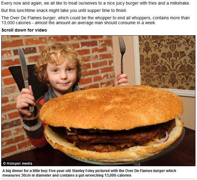 ▲ 영국 일간지 메트로가 소개한 괴물버거 ⓒ 기사 캡쳐(Hotspot)