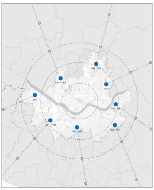 ▲ 서울시가 외곽지역을 대상으로 경기도가 연계해 개발하는 수도권 중심 거점의 위치 ⓒ 서울시