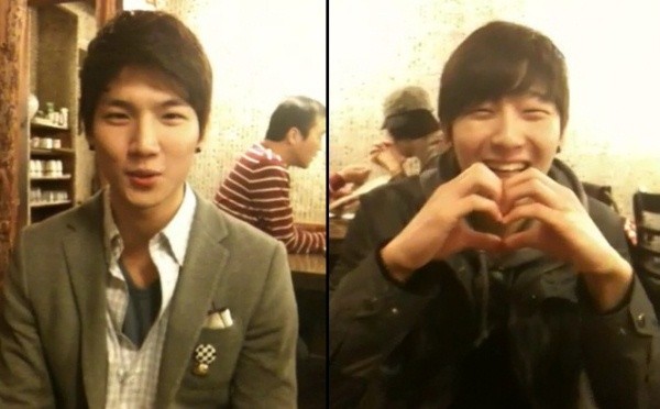 ▲ 김정인의 격려 메시지에 동영상 멘트로 답례를 하고 있는 노지훈(좌)과 데이비드 오(우).  ⓒ 방시혁 트위터