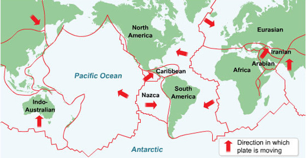 ▲ 세계 주요 지각판의 모습. 센다이 대지진은 지각판의 경계지역에서 발생했다.
