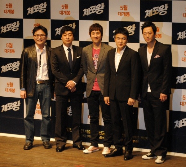 ▲ 사진 좌측부터 임찬익 감독, 배우 이성민, 이선균, 박중훈, 김정태.  ⓒ 뉴데일리