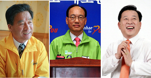 ▲ 김해을 야권단일후보에 나선 (왼쪽부터) 국민참여당 이봉수 후보, 민주당 곽진업 후보, 민주노동당 김근태 후보 중 이 후보가 단일후보로 선정됐다. ⓒ각 후보 홈페이지