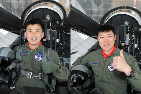 ▲ 부사관으로 전역한 뒤 재입대해 파일럿이 된 권오헌 중위(왼쪽)와 해병대 전역 후 재입대해 파일럿이 된 강준우 중위(오른쪽)