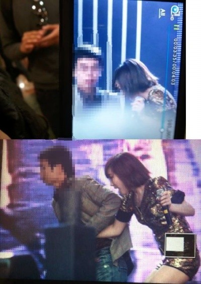 ▲ 태연이 공연 도중 난입한 남성 관객에게 끌려가는 사고가 발생했다.ⓒ온라인커뮤니티 및 트위터