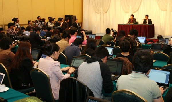 ▲ 19일 오후 3시 서울 홍은동 그랜드힐튼호텔에서 열린 MC몽 기자회견 전경.  ⓒ 추진혁 기자