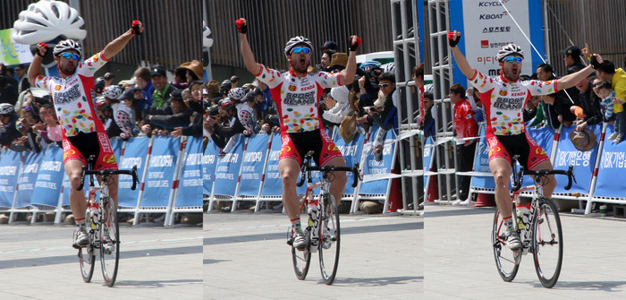 ▲ 결승선에 환호를 하고 있는 케네스 핸슨ⓒ추진혁기자