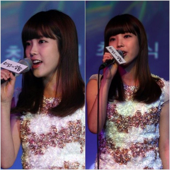 ▲ '마당을 나온 암탉' 제작보고회에서 주제가를 열창하는 아이유.ⓒ추진혁 기자