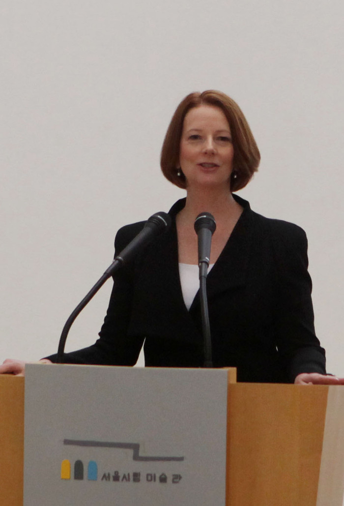 ▲ 호주 총리 줄리아 길러드가 축하 인사말을 하고 있다ⓒ노용헌기자