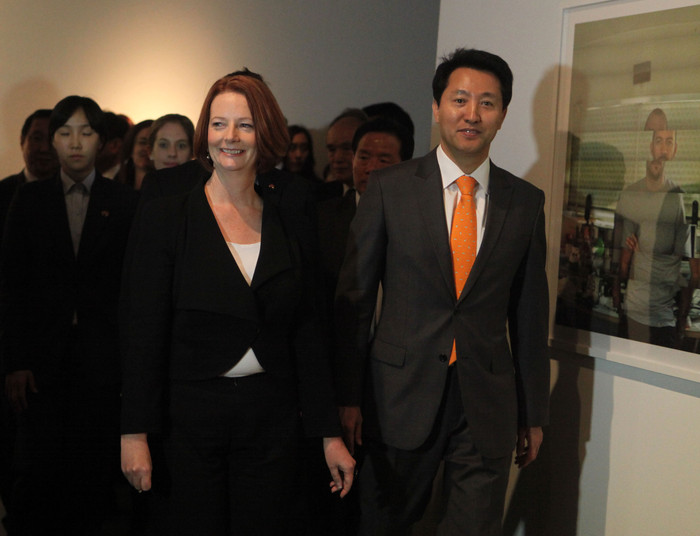 ▲ 호주 총리 줄리아 길러드와 오세훈 서울시장이 관람을 하고 있다ⓒ노용헌기자