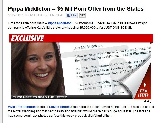 ▲ 케이트 미들턴 여동생인 피파 미들턴이 성인물 제의를 받아 화제다.ⓒTMZ 캡처