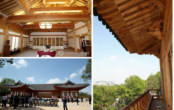 ▲ 국회 외빈ㆍ국빈 방문시 접견 및 오ㆍ만찬 등을 열 수 있는 한옥 `사랑재'가 국회 의원동산에 지어졌다. ⓒ 연합뉴스