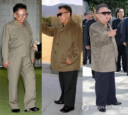 ▲ 굽 있는 구두 신은 김정일, 건강 호전? (서울=연합뉴스) 북한 김정일 국방위원장의 신발 착용 변화 모습. 사진 왼쪽부터 지난 2007년 10월 노무현 전 대통령과의 남북정상회담 당시 신던 굽 높은 키높이 구두 착용 모습, 지난 2008년 11월 북한군 '만경봉'팀과 '제비'팀 간 축구경기를 관람하는 장면에서 편안한 운동화 모습의 신발 착용 모습, 지난 14일 평북 구장양어장을 현지시찰 했을 때 2~3cm 정도의 굽이 있는 구두를 신은 모습. 2011.5.16ⓒ