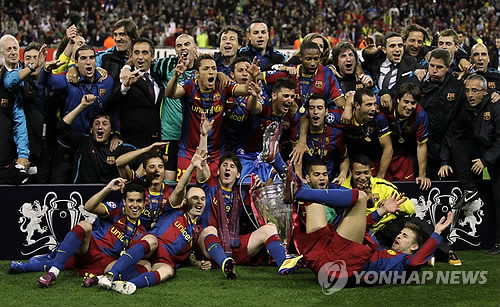 ▲ 압도적인 경기력으로 맨유를 제압하고 챔피언스리그 우승에 성공한 바르셀로나 ⓒ연합뉴스