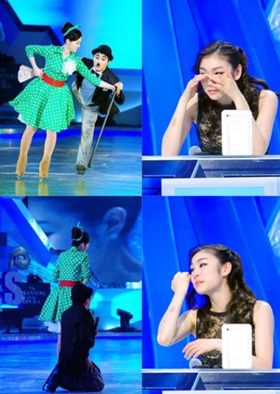 ▲ 페어연기를 선보이는 김병만과 그의 투혼에 눈물을 흘리는 김연아 선수.ⓒSBS