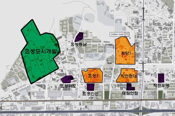 ▲ 인천효성지구의 모습. 왼쪽 효성도시개발 지구가 문제의 지역이다.[자료제공: 인천재개발정보공유 네이버카페]